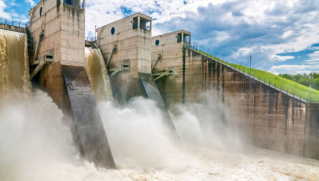 Dam with powerful water