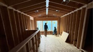 A home's interior during a partial second story addition.