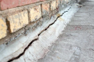 Crack in the foundation of the house.